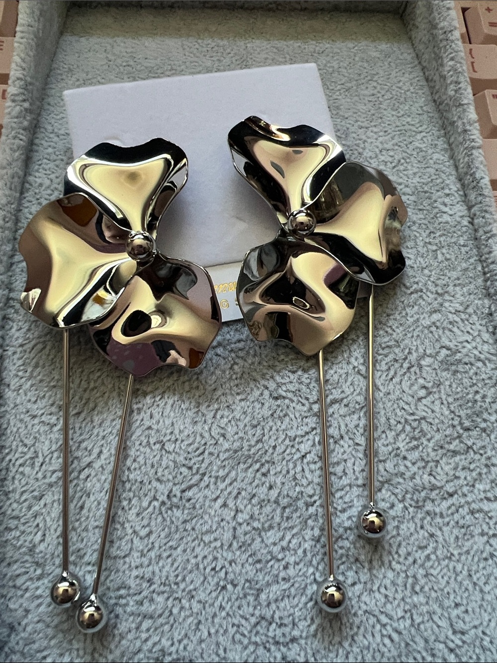 Women’s Floral Drop Earrings in Shiny Silver - Designer Style